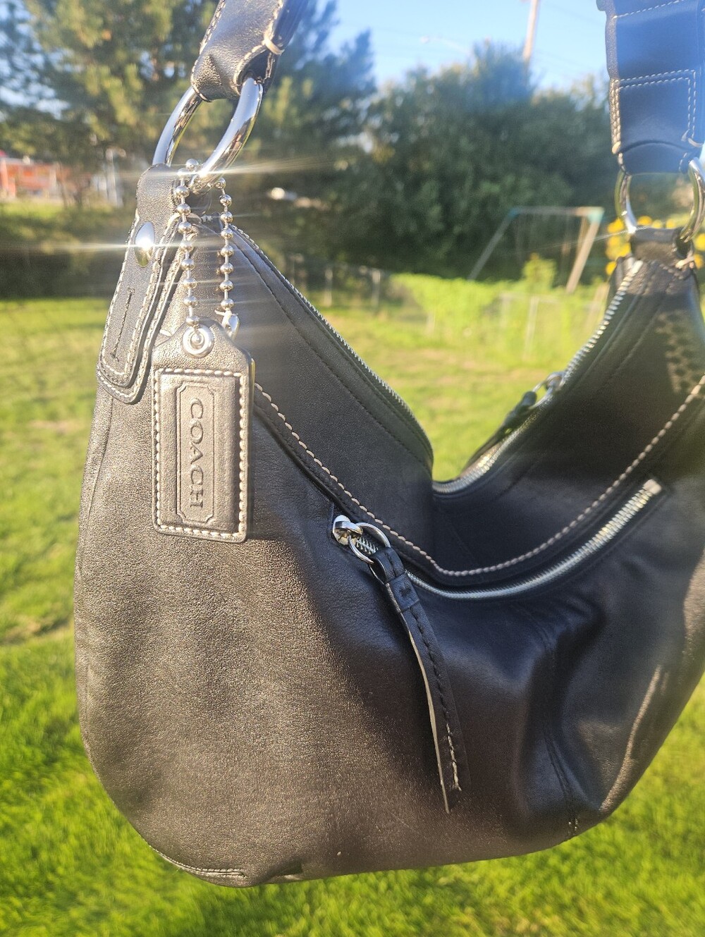 Coach Soho Black Leather Shoulder Bag with Silver Hardware